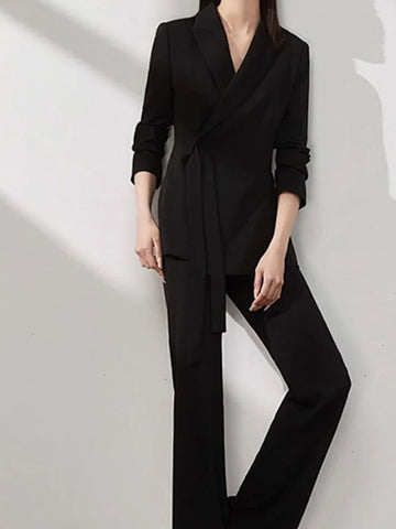 Neue Büro Dame Solide Frauen Anzüge 2 Stück Chic Langarm Blazer Hohe Taille Gerade Hosen Vintage Sets Weibliche Mode Kleidung 