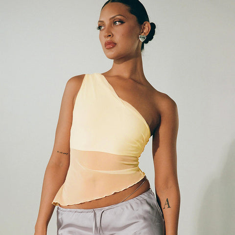 Women Asymmetrical Crop Top One Shoulder Tank Tops Sleeveless Summer Shirts Casual Female Clothes