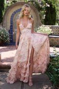 Elegant Floral Pearl Cami Flared Maxi Dress