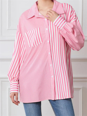 Blusa de botones con patchwork a rayas 