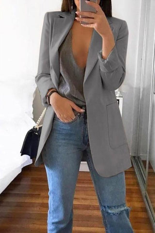 Meridress Solid Notched Lapel Open Front Long Sleeve Blazer