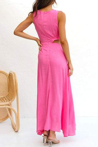 Vestido largo Meridress sin mangas con abertura en la cintura y vuelo
