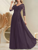 A-Linien-Kleid aus Chiffon mit V-Ausschnitt, bodenlang, mit Pailletten besetzt – ideal für die Mutter der Braut