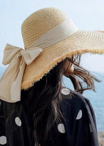 Nuevo sombrero de pescador tejido de paja con lazo blanco y cordón ajustable 