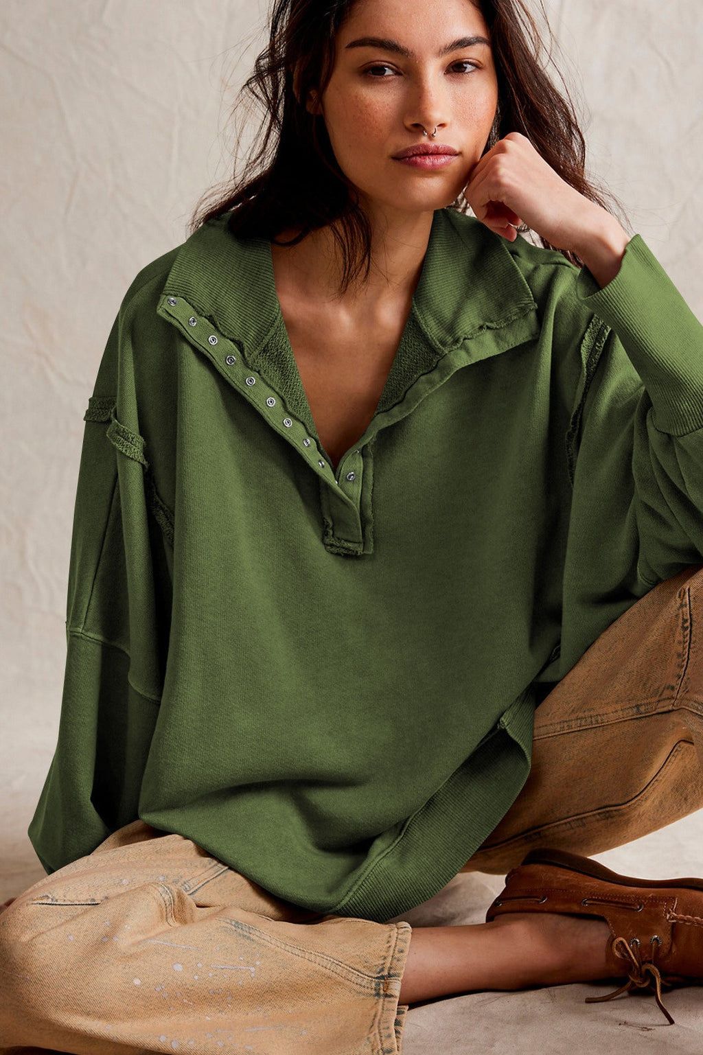Oversized Split Collar Sweatshirt