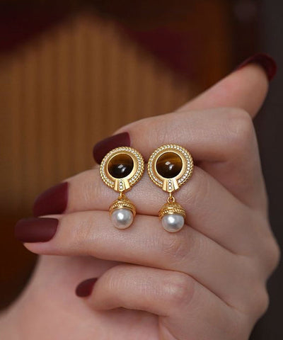 Elegant Gold Sterling Silver Overgild Pearl Tassel Drop Earrings