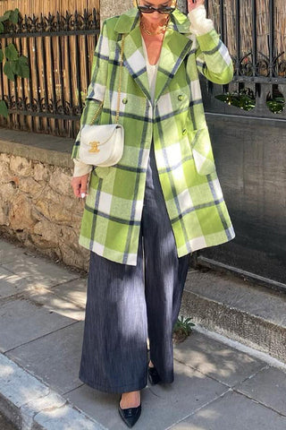 Langärmliger, lockerer, karierter Trenchcoat 