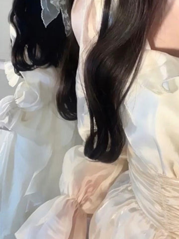 Elegante vestido de hada con volantes lisos, moda coreana, vestido midi ajustado de cintura A, vestido de fiesta de princesa para primavera y verano para mujer. 