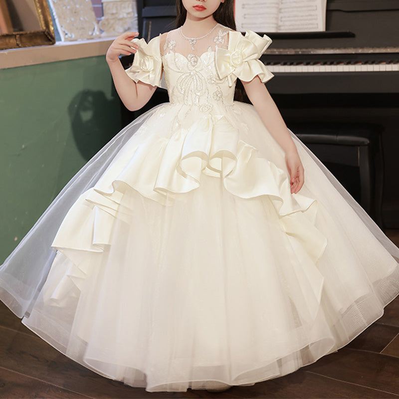 Kommunionskleid, Mädchengeburtstagskleid, Sommerkleid, luxuriöses, bedrucktes, bauschiges Prinzessinnenkleid 