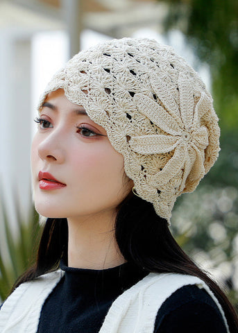 Frühling und Herbst Retro handgemachte beige Haken Blume hohl gestrickte Hut 