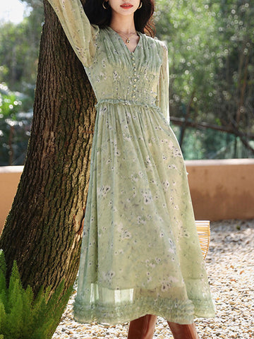 Camila – Kurzes Kleid mit Blumenmuster und ausgestellten Ärmeln 