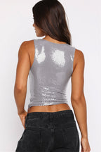 Sequin Cutout Lace-Up Slim Tank Top