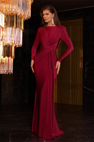 Vestido midi fruncido de jersey liso 