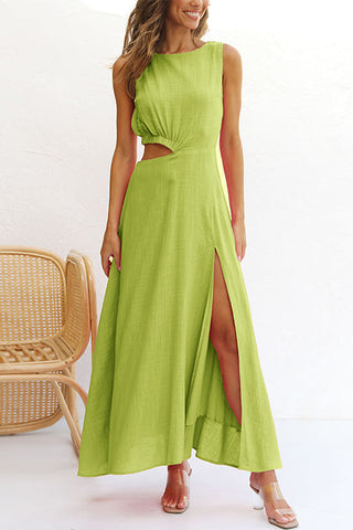 Vestido largo Meridress sin mangas con abertura en la cintura y vuelo