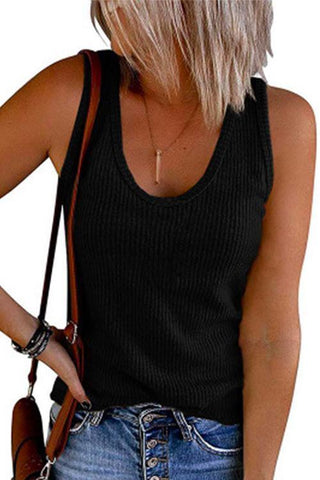 Meridress Scoop Neck Ribbed Solid Sleeveless Top
