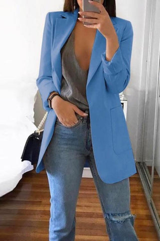 Meridress Solid Notched Lapel Open Front Long Sleeve Blazer
