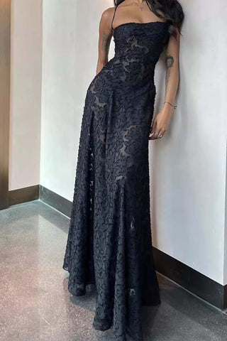 Maxikleid aus Jacquard mit Blumenmuster, Quasten und Schnürung 