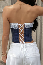 Striped Strapless Tie Up Corset Top Sexy Slim Blouse