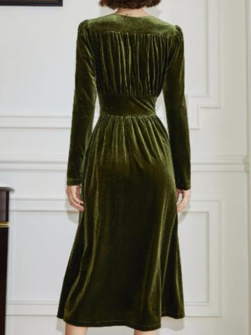 Vestido midi de terciopelo para mujer, vestido de fiesta vintage francés de manga larga con corte en A, vestido de otoño y primavera liso informal para graduación, vestidos para mujer, nuevo 
