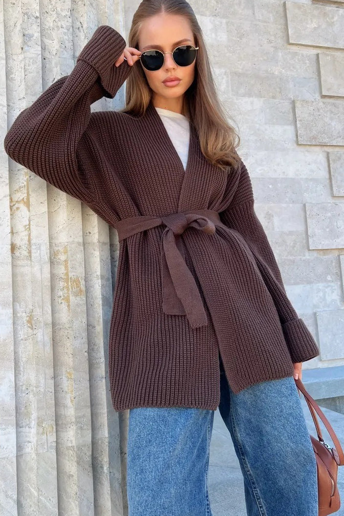 Relaxed Cozy Tie Waist Knit Cardigan