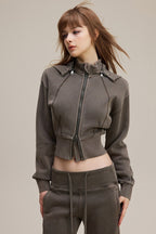 Cropped Waist Zip Up Hoodie