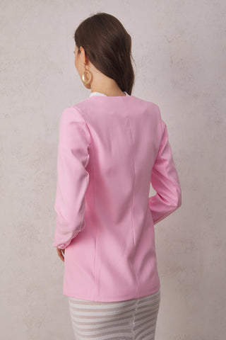 3D Flower Solid Long Sleeve Blazer