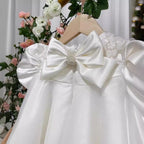 Weißes Schleifenkleid für Mädchen, Prinzessinnenkleid zum einjährigen Geburtstag, Kommunionskleid für Kleinkinder 