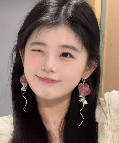 Chic Gold Copper Zircon Pearl Bellflower Tassel Drop Earrings