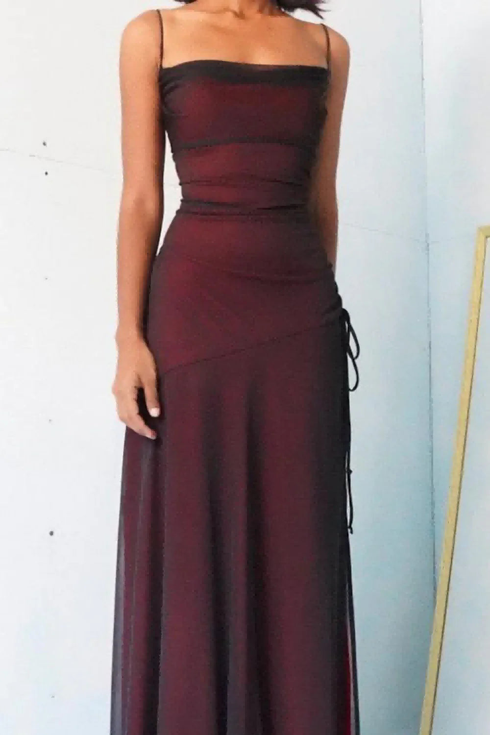 Vaina Tirantes Espagueti Vestido Largo de Fiesta hasta el Suelo con Abertura