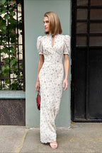 Elegant Floral Deep V Bodycon Maxi Dress
