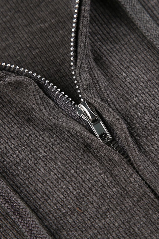 Ribbed Cropped Zip Up Hoodie