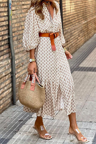 Elegante A-Linien-Kleider mit Blumenmuster und Gürtel und V-Ausschnitt 