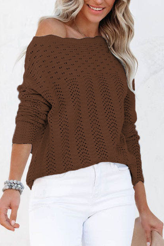 Lässiger, einfarbiger, ausgehöhlter Patchwork-Pullover mit Rundhalsausschnitt (7 Farben) 