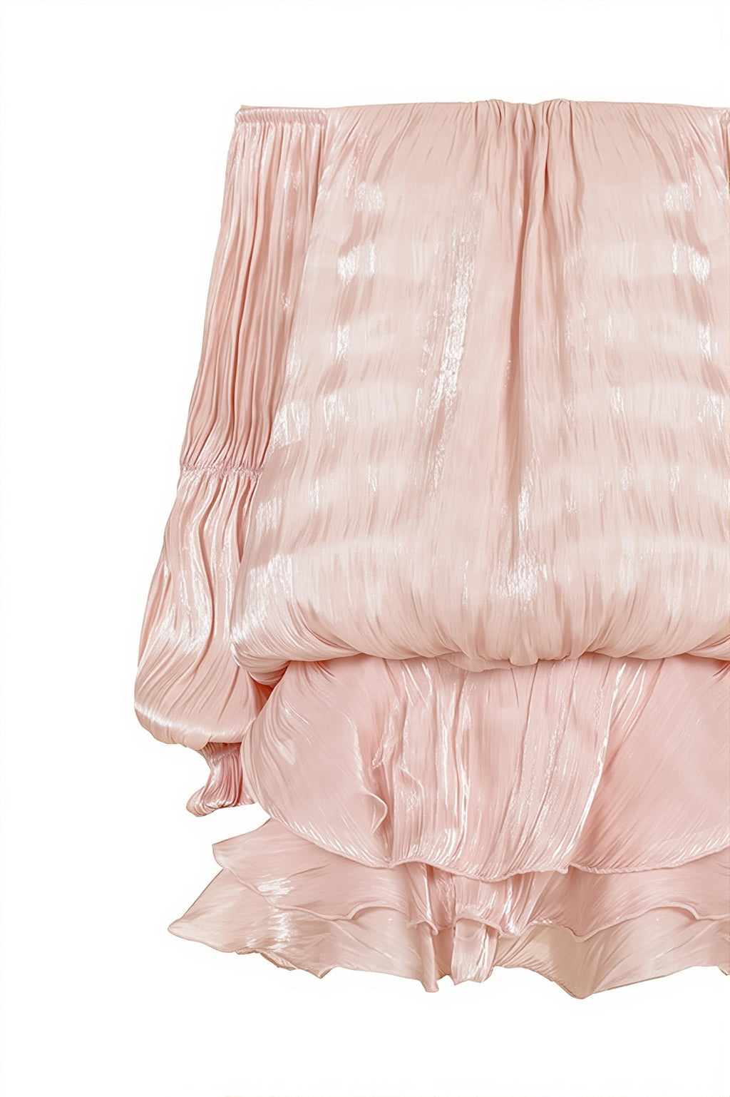 Off Shoulder Ruffle Shiny Fabric Mini Dress