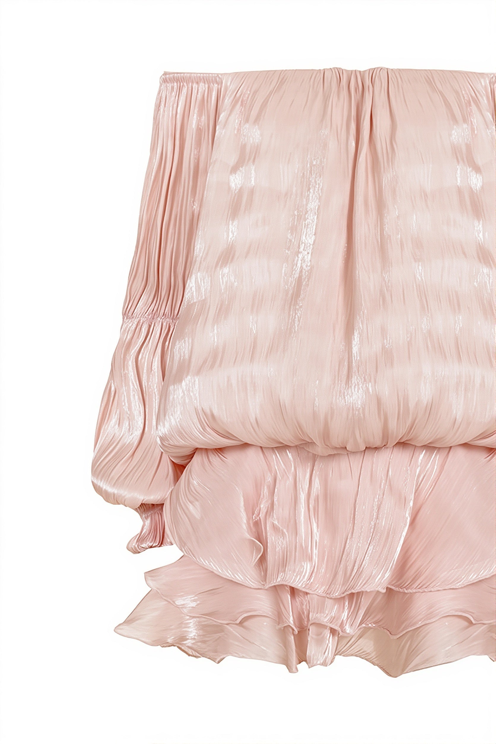 Off Shoulder Ruffle Shiny Fabric Mini Dress