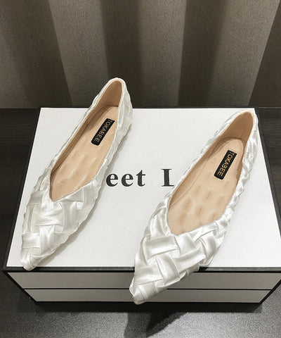 Weiche, bequeme Aprikosen-Flachschuhe für Damen mit spitzer Spitze 