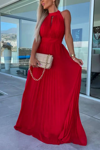 Vestido de fiesta largo plisado con cintura y cuello halter sin mangas de Meridress