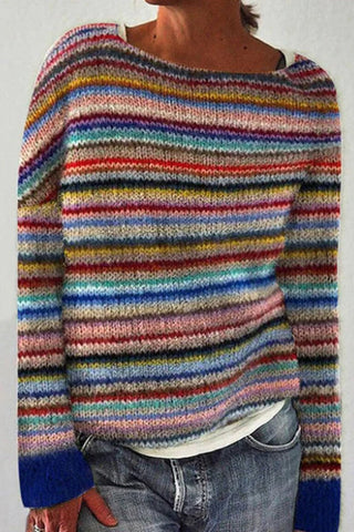 Suéter de punto grueso con cuello redondo y vibrantes colores arcoíris de Meridress (en 4 diseños)