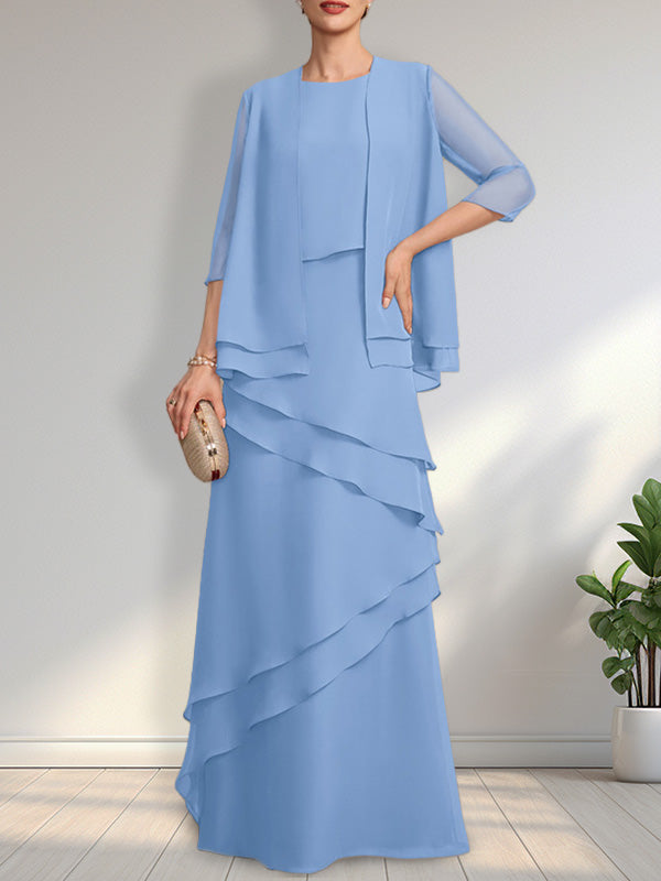 Vestido de gasa para madre de la novia, largo hasta el suelo, con escote redondo
