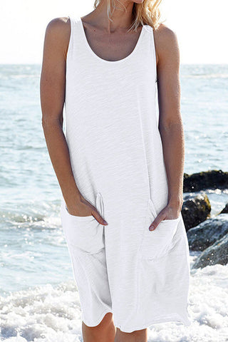 Meridress Solid Color Casual Tank Dress with Pockets