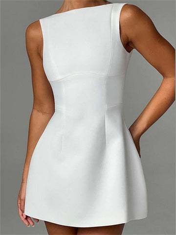 Vestido mini blanco sin espalda ajustado con parches para mujer, moda sexy de verano 2024, elegante, para fiestas, minivestido liso para mujer 