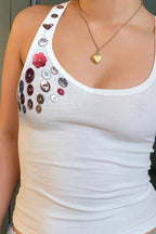 Knitted Hand Stitched Button Chic Tank Top
