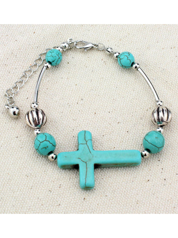 Pulsera de cruz de elefante de moda turquesa 