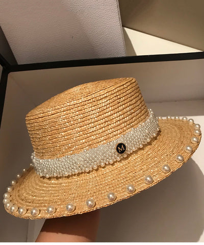 Sombrero de vacaciones tejido de paja perlada hecho a mano en Francia 