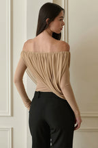Off Shoulder Long Sleeve Ruched Strapless Sexy Blouse