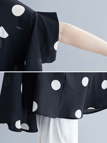 Fledermausärmel Lose Polka-Dot Revers Blusen &amp; Hemden Tops 
