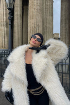 Long White Over the Knee Eco Faux Fur Thick Overcoat