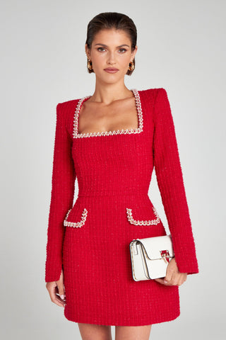 Camilla Square Neck Tweed Mini Dress