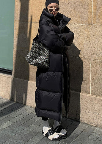 Mode Khaki Reißverschlusstaschen Kapuzen Entendaunen Puffer Mantel Winter 