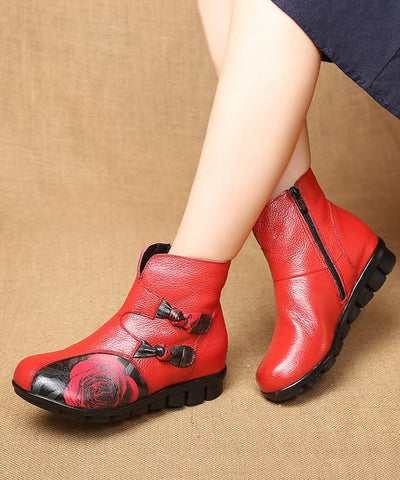 Vintage Splicing Stiefeletten Rot Print Rindsleder 